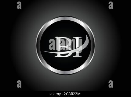 silver letter BI metal combination alphabet logo icon design with grey color on Black and white gradient design for a company or business Stock Vector
