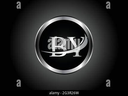silver letter BY metal combination alphabet logo icon design with grey color on Black and white gradient design for a company or business Stock Vector