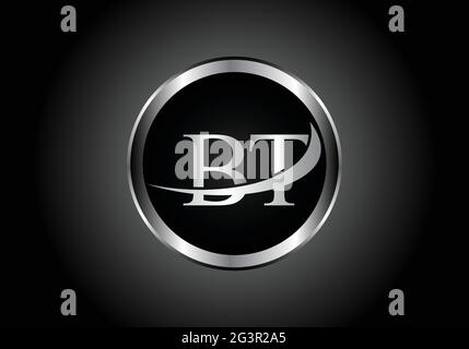 silver letter BT metal combination alphabet logo icon design with grey color on Black and white gradient design for a company or business Stock Vector