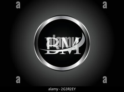 silver letter BM metal combination alphabet logo icon design with grey color on Black and white gradient design for a company or business Stock Vector