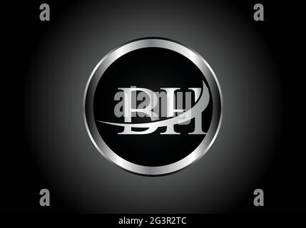 silver letter BH metal combination alphabet logo icon design with grey color on Black and white gradient design for a company or business Stock Vector