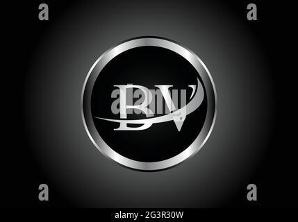 silver letter BV metal combination alphabet logo icon design with grey color on Black and white gradient design for a company or business Stock Vector
