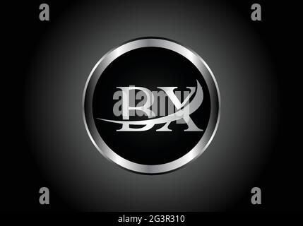 silver letter BX metal combination alphabet logo icon design with grey color on Black and white gradient design for a company or business Stock Vector