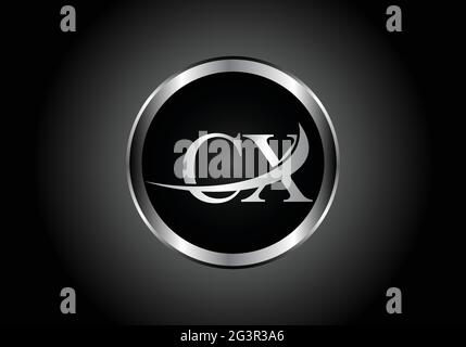 silver letter CX metal combination alphabet logo icon design with grey color on Black and white gradient design for a company or business Stock Vector