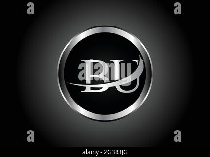 silver letter BU metal combination alphabet logo icon design with grey color on Black and white gradient design for a company or business Stock Vector