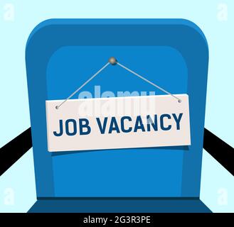 Sign on blue chair, job vacancies. Concept, free of vacancies in the office. Vector illustration hiring in flat style. Stock Vector