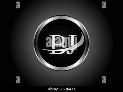 silver letter BJ metal combination alphabet logo icon design with grey color on Black and white gradient design for a company or business Stock Vector