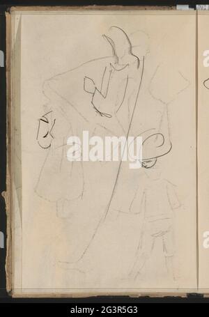 Figure studies. Leaf 10 Verso from a sketchbook with 38 sheets. Stock Photo