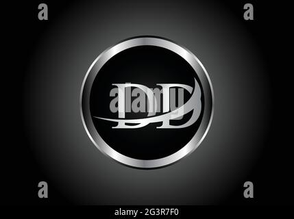 silver letter DD metal combination alphabet logo icon design with grey color on Black and white gradient design for a company or business Stock Vector