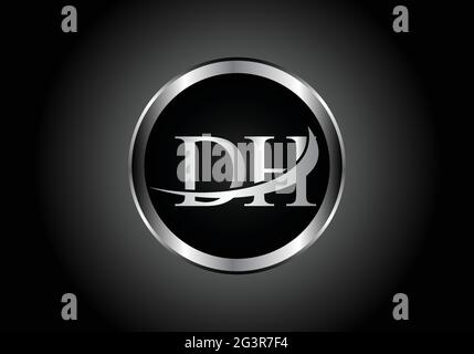 silver letter DH metal combination alphabet logo icon design with grey color on Black and white gradient design for a company or business Stock Vector