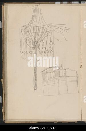 Lamp and an architecture study. Leaf 33 Verso from a sketchbook with 38 sheets. Stock Photo