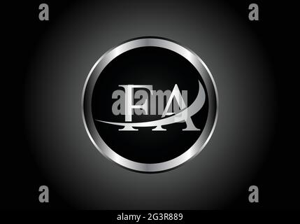 silver letter FA metal combination alphabet logo icon design with grey color on Black and white gradient design for a company or business Stock Vector