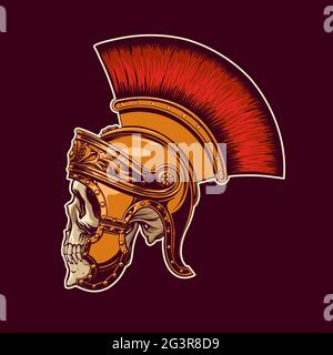 Skull in a gladiator s helmet in vintage style for printing on T-shirts, bags, mugs. Vector illustration. Stock Vector