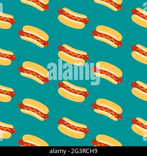 Hot Dogs vector seamless pattern background Stock Vector