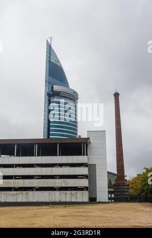 MONTEVIDEO, URUGUAY - FEB 19, 2015: Torre Antel skyscraper in Montevideo Stock Photo