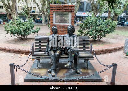 MONTEVIDEO, URUGUAY - FEB 19, 2015: Monument of meeting of Carlos Vaz Ferreira and Albert Einstein at Plaza de los Treinta y Tres square in Montevideo Stock Photo