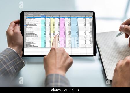 Electronic Spreadsheet On Financial Analyst Or Auditor Computer Stock Photo