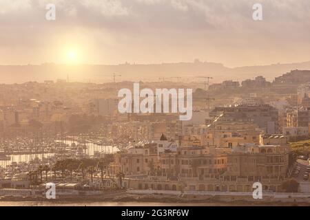 Malta, View from Valletta to Msida, Pieta & Ta Xbiex / Msida Parish Church, St. Joseph Stock Photo