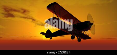 Biplane at sunrise Stock Photo