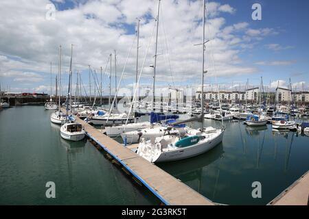 Ardrossan Marina, North Ayrshire, Scotland UK. 17 June 2021. Yachts berthed at the marina on the West Coast of Scotland. Stock Photo