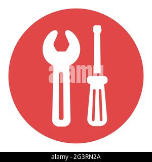 Screwdriver and wrench vector flat white glyph icon. Construction, repair and building. Graph symbol for your web site design, logo, app, UI Stock Vector
