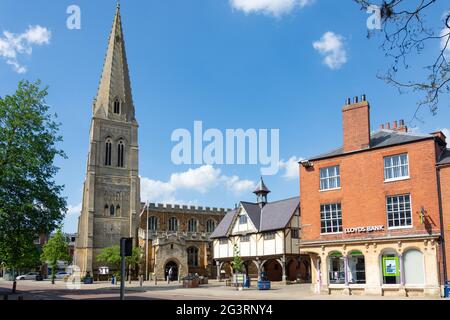 St Dionysius' Church and The Old Grammar School, Church Square, Market Harborough, Leicestershire, England, United Kingdom Stock Photo