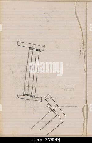 Constructions, possibly with beams. Leaf 53 Verso from a sketchbook with 79 sheets. Stock Photo