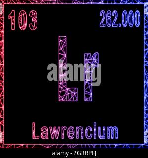 Lawrencium chemical element, Sign with atomic number and atomic weight, Stock Photo