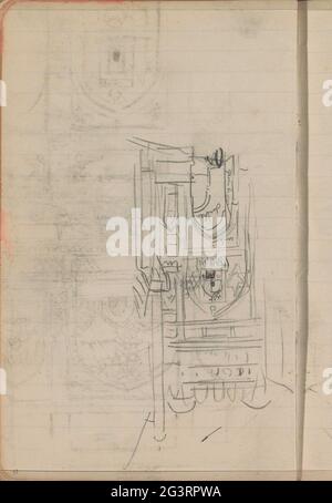 Gate. Possibly a gate at the Fort of Agra. Page 66 From a sketchbook with 36 sheets. Stock Photo