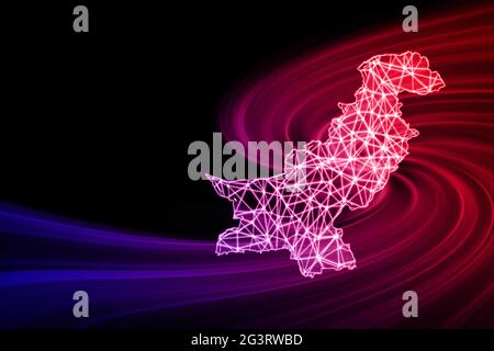 Map of Pakistan, Polygonal mesh line map, flag map Stock Photo - Alamy
