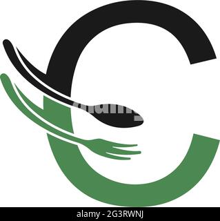Letter C with fork and spoon logo icon design vector illustration Stock Vector