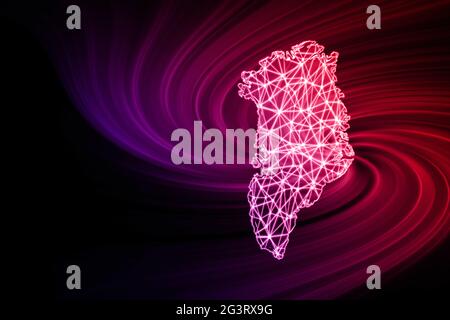 Map of Greenland, Polygonal mesh line map, flag map Stock Photo - Alamy