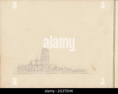 View of a village with church on a waterfront. Leaf 16 Verso from a sketchbook with 44 sheets. Stock Photo