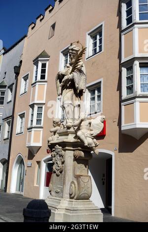 St. John Nepomuk monument in front of the historic town hall in the new town of Sterzing