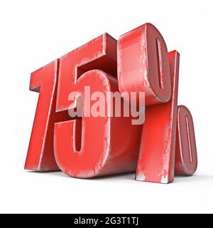 Metal red colored grunge 75 percent sign 3D Stock Photo