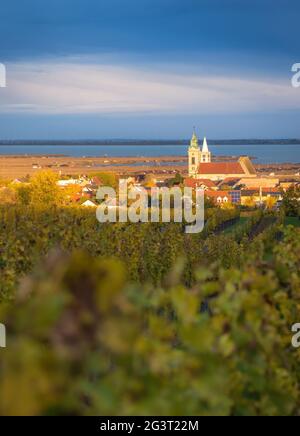 View of Village of Rust on lake Neusiedlersee in Burgenland Stock Photo