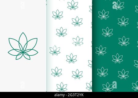 Set of seamless patterns of abstract cannabis leaf in modern style. Stock Photo