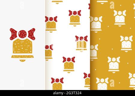 Set of seamless patterns Christmas bell in flat style. Collection of cards with traditional Christmas elements. Stock Photo