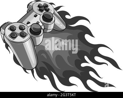 game pad with a fire for gaming vector Stock Vector