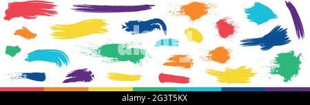 Realistic rainbow colored paint strokes on white background - Vector illustration Stock Vector