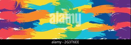 Realistic rainbow colored paint strokes on panoramic background - Vector illustration Stock Vector