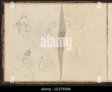 Column with capital and figure studies. Leaf 2 Verso from a sketchbook with 52 sheets. Stock Photo