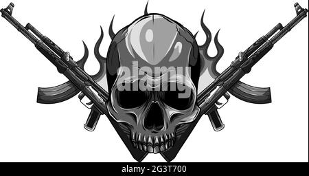 vector Skull with machine guns Kalashnikov AK-47. Stock Vector