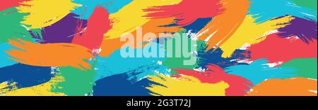 Realistic rainbow colored paint strokes on panoramic background - Vector illustration Stock Vector
