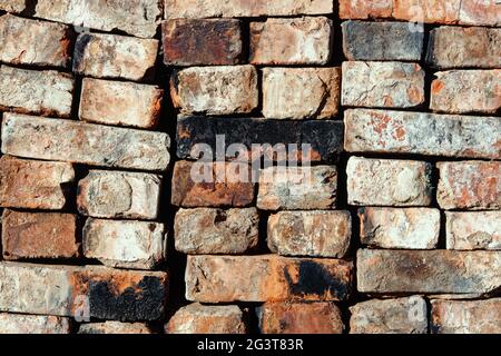 Folded old red brick background. High quality photo Stock Photo