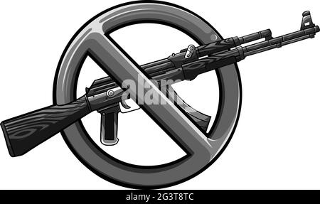 Silhouette of assault rifle with sign over it - weapons ban. Stock Vector