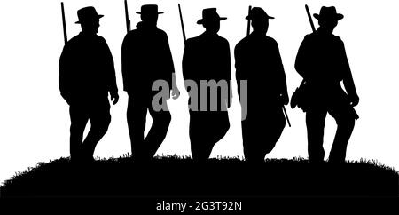 American Civil war soldiers with weapons in black silhouette on white background Stock Vector