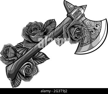 vector illustration of axe with roses design Stock Vector