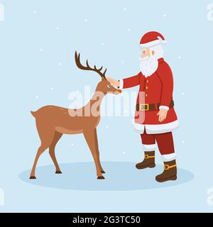 Santa Claus and reindeer. Merry Christmas and happy new year vector illustration. Stock Photo