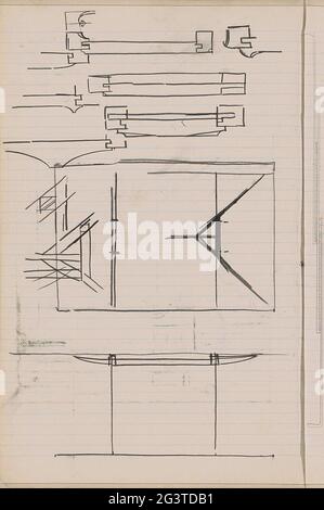 Study magazine, among other things with architectural details. Leaf 62 Verso from a sketchbook with 79 sheets. Stock Photo